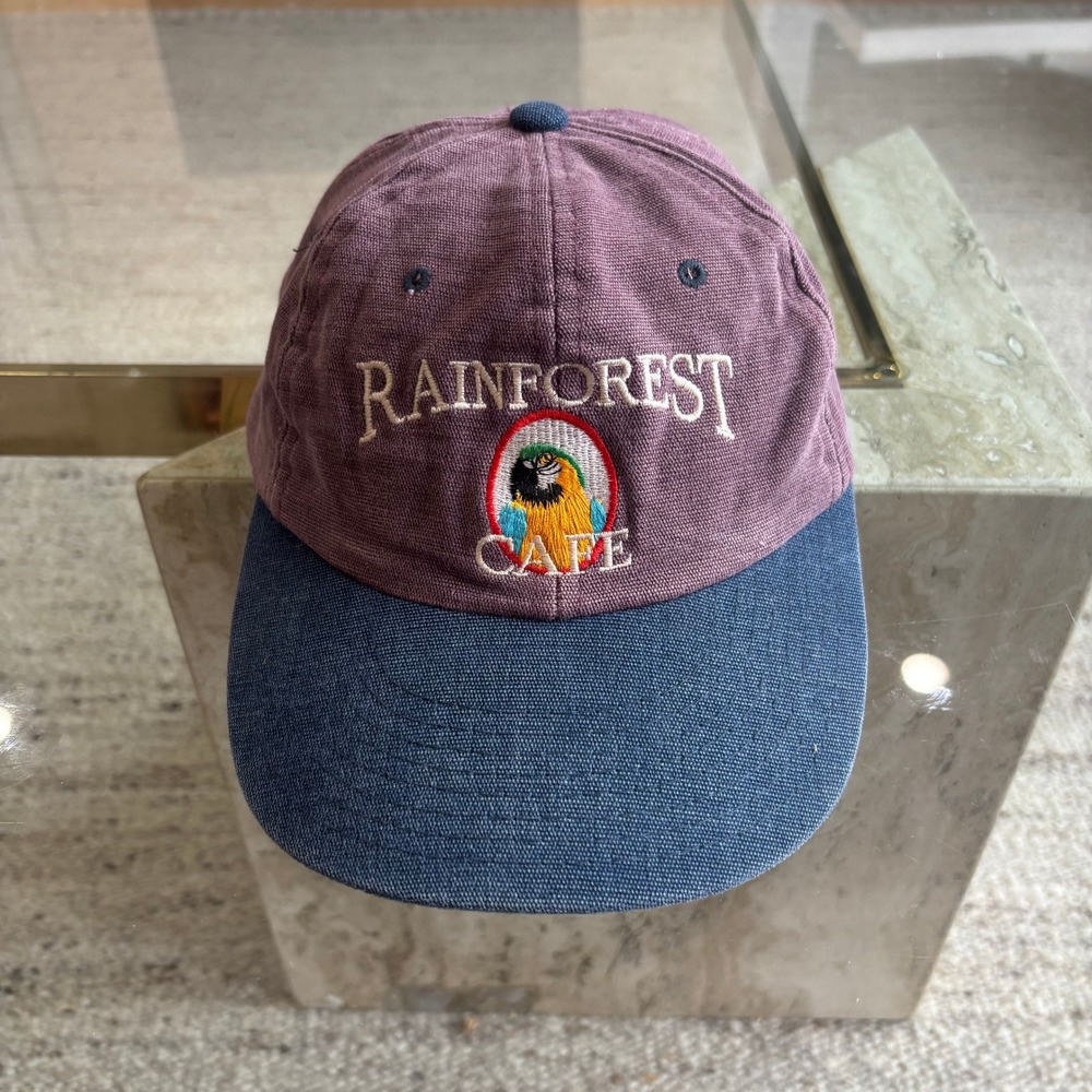 Rainforest Cafe Hat Unisex OSFM Maroon Blue Good Used Chicago Parrot Dad Cap
